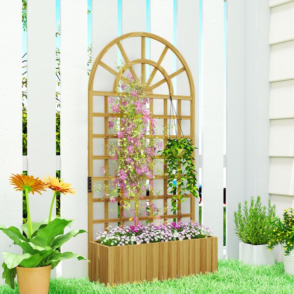 Outsunny Fioriera con traliccio, vaso da fiori, con fori di drenaggio, in legno massiccio, 90 x 30 x 180 cm, effetto legno naturale | Aosom Italy