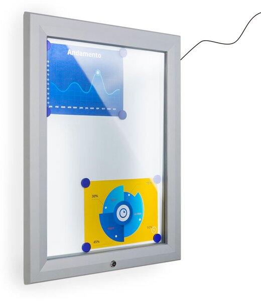 Bacheca da Esterno con Apertura a Ribalta 58,5x76x4,7 cm in Alluminio con Led Silver