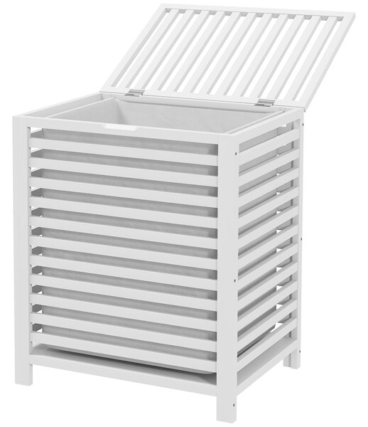 HOMCOM Cesta per il Bucato di Bambù Capacità 55L Cesto per Biancheria con 2 Manici e Borsa Estraibile 50x36x60 cm Bianco | Aosom Italy