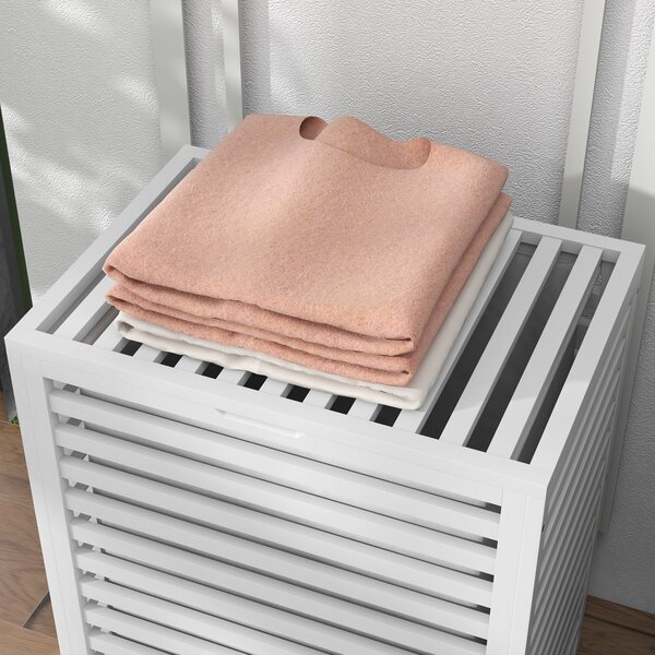 HOMCOM Cesta per il Bucato di Bambù Capacità 55L Cesto per Biancheria con 2 Manici e Borsa Estraibile 50x36x60 cm Bianco | Aosom Italy