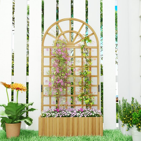 Outsunny Fioriera con traliccio, vaso da fiori, con fori di drenaggio, in legno massiccio, 90 x 30 x 180 cm, effetto legno naturale | Aosom Italy