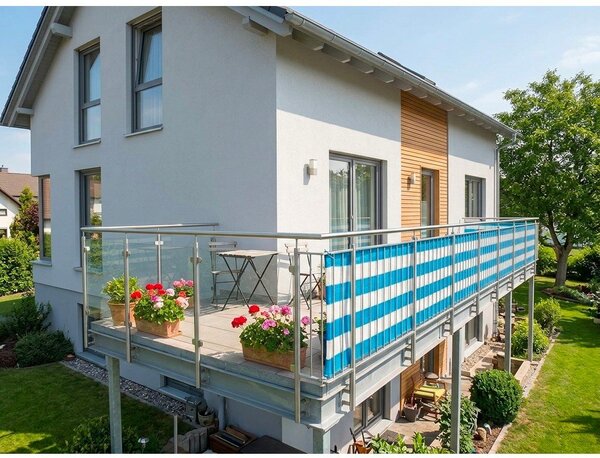 Schermo protettivo per balcone in plastica bianco e blu 500x90 cm - Garden Pleasure