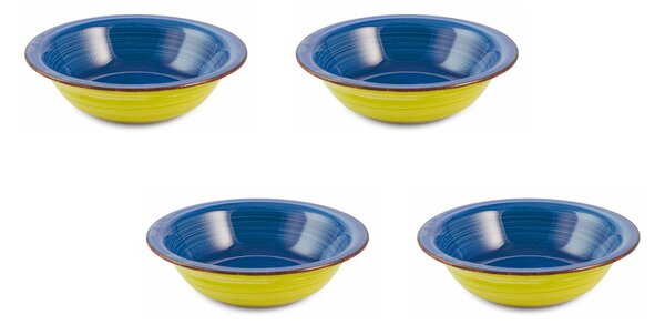 Set 4 Piatti Fondi Ø21,5x5,5 cm in Gres VdE Tivoli 1996 Baita Verde e Blu