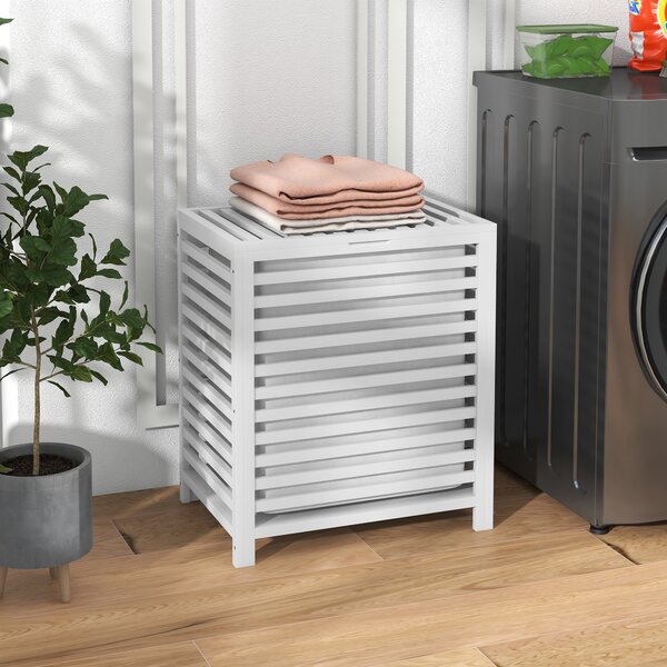 HOMCOM Cesta per il Bucato di Bambù Capacità 55L Cesto per Biancheria con 2 Manici e Borsa Estraibile 50x36x60 cm Bianco | Aosom Italy