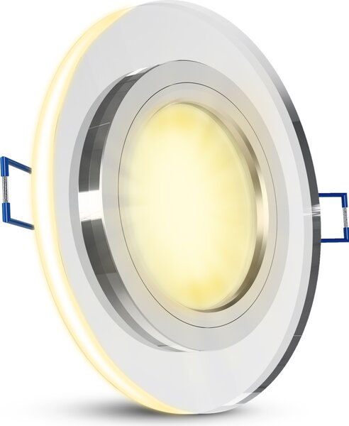 Faretto da incasso SSC-LUXon YAPU in vetro con anello LED rotondo argento riflettente - lampada da incasso piatta con modulo LED LumiFLEX 4W bianco caldo + bianco neutro + luce diurna 230V