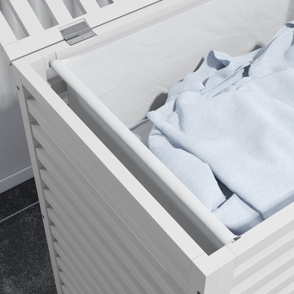 HOMCOM Cesta per il Bucato di Bambù Capacità 55L Cesto per Biancheria con 2 Manici e Borsa Estraibile 50x36x60 cm Bianco | Aosom Italy