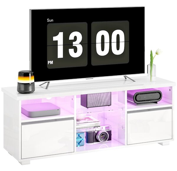 HOMCOM Mobile TV 120 cm, mobile televisivo per televisore fino a 55 pollici con illuminazione LED e telecomando, mensole in vetro bianco | Aosom Italy