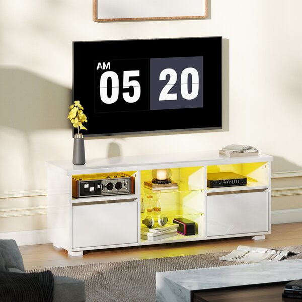 HOMCOM Mobile TV 120 cm, mobile televisivo per televisore fino a 55 pollici con illuminazione LED e telecomando, mensole in vetro bianco | Aosom Italy