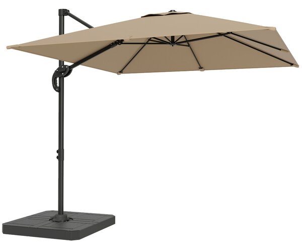Outsunny Ombrellone a braccio quadrato, base e piastre di zavorra, asta in alluminio, protezione UPF50+, 2,4x2,4m, Kaki | Aosom Italy