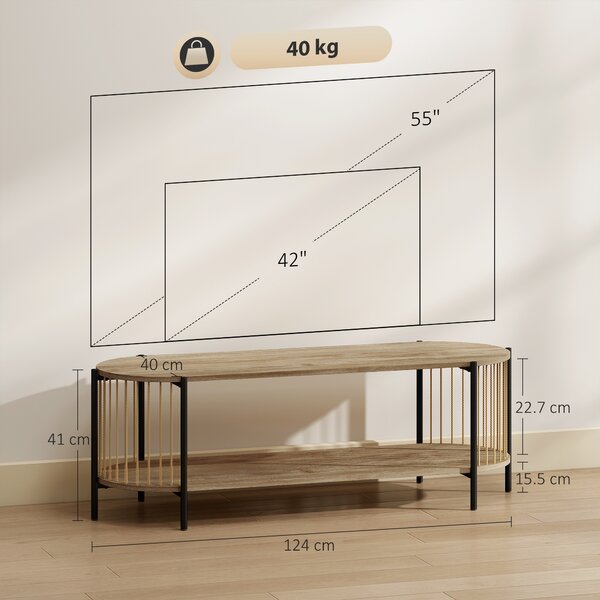HOMCOM Mobile TV Stile Bohemien fino a 55 Pollici con Design in Corda di Carta e 2 Ripiani Aperti 124x43,5x41 cm Naturale | Aosom Italy