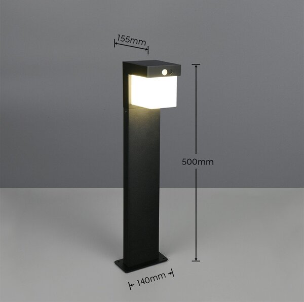 Illuminazione esterna LED con alimentazione a pannelli solari con sensore di movimento a colonna (altezza totale 50 cm) Colombo – Reality