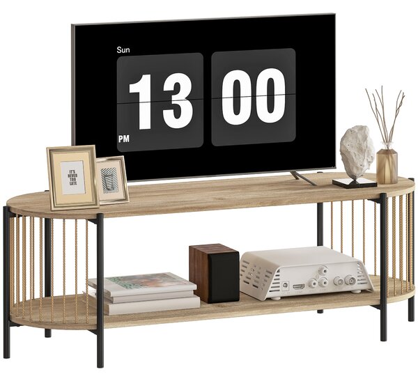 HOMCOM Mobile TV Stile Bohemien fino a 55 Pollici con Design in Corda di Carta e 2 Ripiani Aperti 124x43,5x41 cm Naturale | Aosom Italy