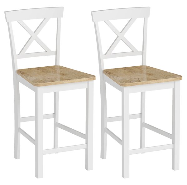 HOMCOM Set di 2 Sgabelli da Bar con Schienale e Poggiapiedi, Legno di Gomma, per Cucina, Sala da Pranzo, Bar, Rovere+Bianco | Aosom Italy