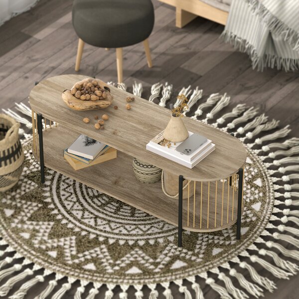 HOMCOM Mobile TV Stile Bohemien fino a 55 Pollici con Design in Corda di Carta e 2 Ripiani Aperti 124x43,5x41 cm Naturale | Aosom Italy
