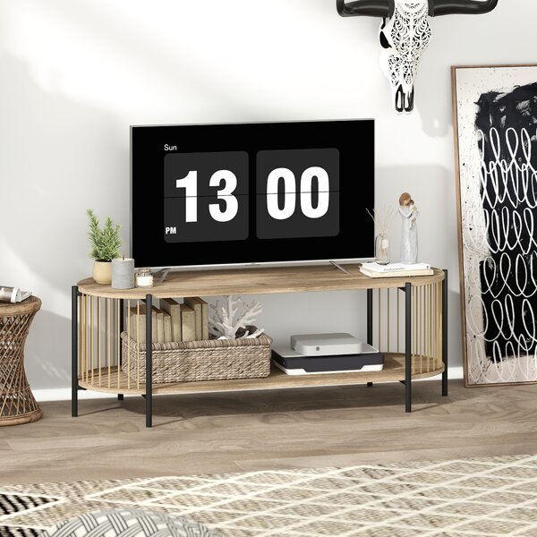 HOMCOM Mobile TV Stile Bohemien fino a 55 Pollici con Design in Corda di Carta e 2 Ripiani Aperti 124x43,5x41 cm Naturale | Aosom Italy