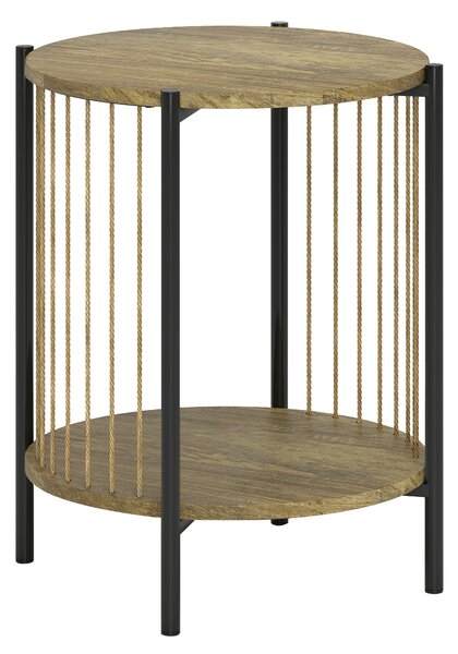 HOMCOM Tavolino Rotondo a 2 Livelli con Ripiano e Struttura in Acciaio per Soggiorno Camera da Letto 43,5x43,5x51 cm Naturale | Aosom Italy