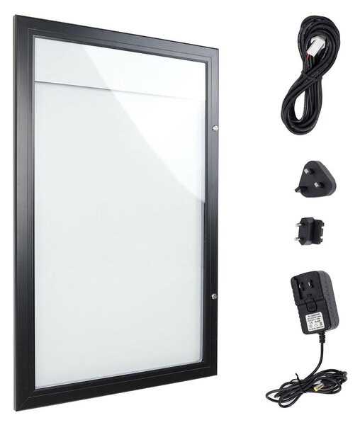 Bacheca con Apertura a Battente 51,5x79,0x2,3 cm in Alluminio con Led Nera