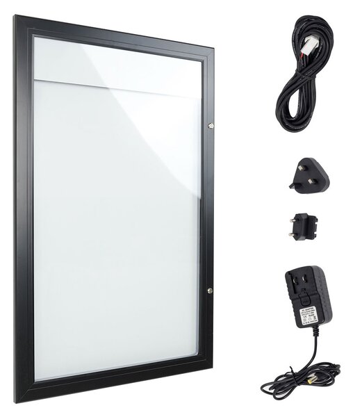 Bacheca con Apertura a Battente 51,5x79,0x2,3 cm in Alluminio con Led Nera