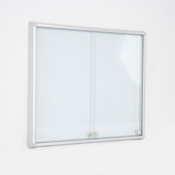 Bacheca con Ante Scorrevoli 72x67,5x5,9 cm in Alluminio Fondo Magnetico Silver