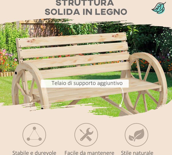 Outsunny Panchina da Giardino da 2 Posti con Braccioli a Ruota, Panchina da Esterno a Doghe in Legno di Abete, Stile Country, Panca per Terrazza Patio e Cortile, 105.5x56x79 cm, Color Legno | Aosom Italy