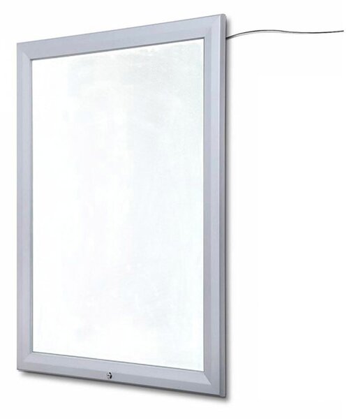 Bacheca con Apertura a Ribalta 70x100 cm in Alluminio Retroilluminata con Led Porta Poster Silver