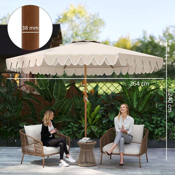 Outsunny Ombrellone da Giardino a Manovella e Inclinabile, Prese d'Aria e 8 Stecche, 2.7x2.4 m, Crema