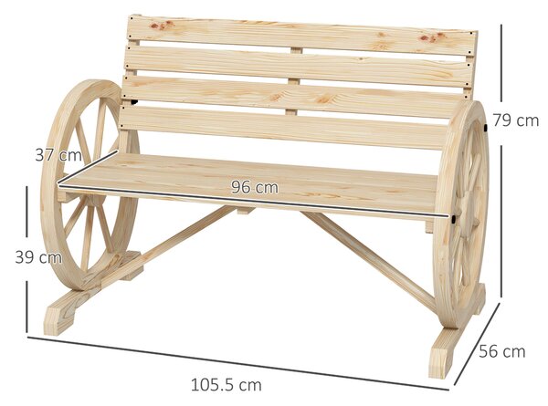 Outsunny Panchina da Giardino da 2 Posti con Braccioli a Ruota, Panchina da Esterno a Doghe in Legno di Abete, Stile Country, Panca per Terrazza Patio e Cortile, 105.5x56x79 cm, Color Legno | Aosom Italy