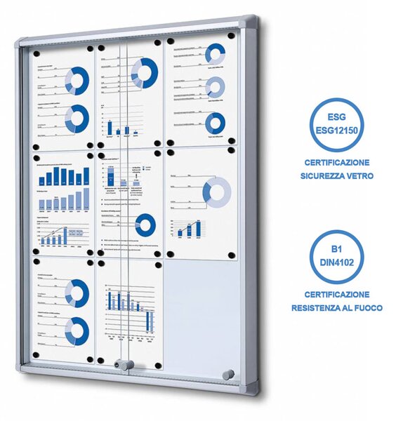 Bacheca con Ante Scorrevoli 72x98,2x5,9 cm in Alluminio Fondo Magnetico Silver