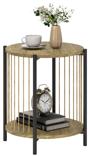 HOMCOM Tavolino Rotondo a 2 Livelli con Ripiano e Struttura in Acciaio per Soggiorno Camera da Letto 43,5x43,5x51 cm Naturale | Aosom Italy