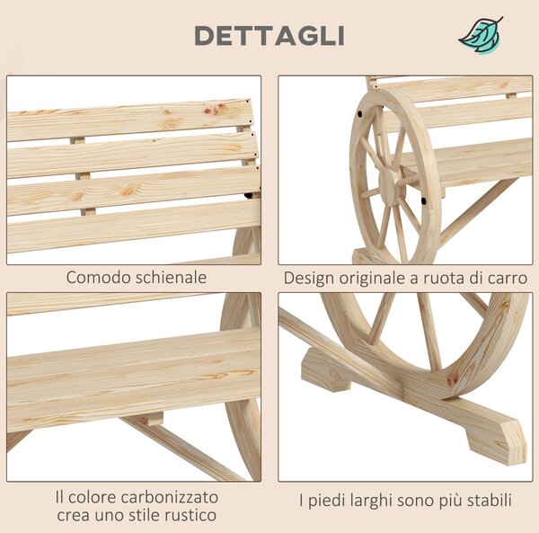 Outsunny Panchina da Giardino da 2 Posti con Braccioli a Ruota, Panchina da Esterno a Doghe in Legno di Abete, Stile Country, Panca per Terrazza Patio e Cortile, 105.5x56x79 cm, Color Legno | Aosom Italy