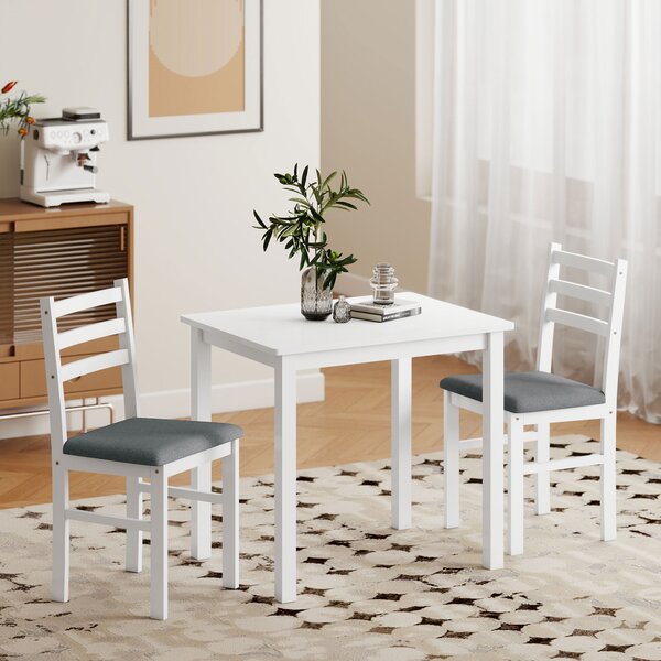 HOMCOM Set da tavolo da pranzo a 3 pezzi con 2 sedie, Tavolo da cucina per spazi compatti, Sedie imbottite, Salvaspazio, MDF, Bianco | Aosom Italy