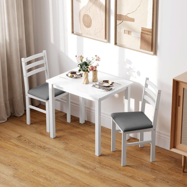 HOMCOM Set da tavolo da pranzo a 3 pezzi con 2 sedie, Tavolo da cucina per spazi compatti, Sedie imbottite, Salvaspazio, MDF, Bianco | Aosom Italy