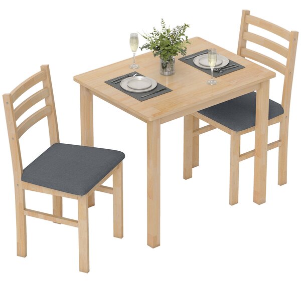 HOMCOM Set tavolo da pranzo 3 pezzi con 2 sedie, Tavolo da cucina per spazi compatti, sedie imbottite, risparmio spazio, MDF, Legno naturale | Aosom Italy