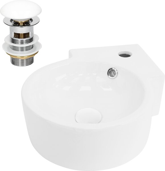 Lavabo LuxeBath Lavabo da appoggio, rotondo, 45x36x13 cm, bianco, in Vetroceramica, incl. set di scarico con troppopieno