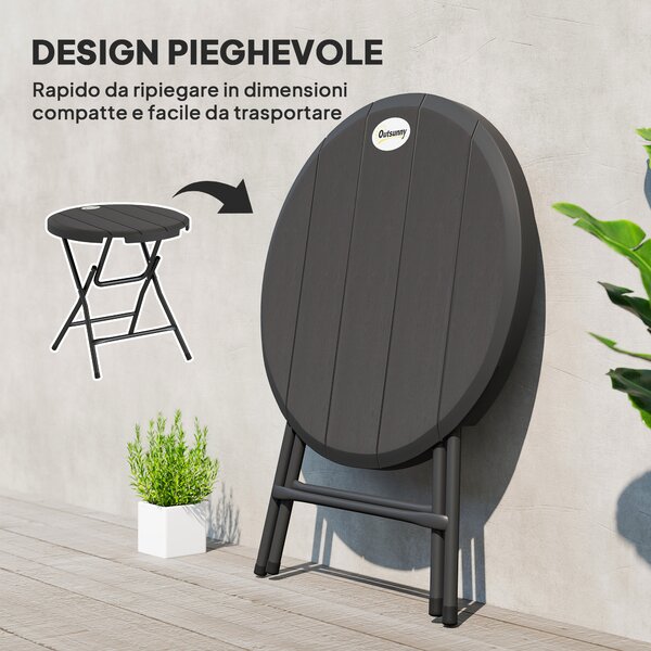 Outsunny Tavolo da Giardino Rotondo Pieghevole per 4 Persone in Alluminio e Plastica HDPE, Ø80x73 cm, Grigio | Aosom Italy