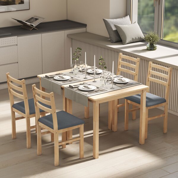 HOMCOM Set tavolo da pranzo 3 pezzi con 2 sedie, Tavolo da cucina per spazi compatti, sedie imbottite, risparmio spazio, MDF, Legno naturale | Aosom Italy