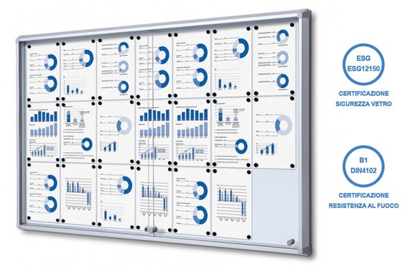 Bacheca con Ante Scorrevoli 160x98,2x5,9 cm in Alluminio Fondo Magnetico Silver