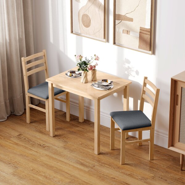 HOMCOM Set tavolo da pranzo 3 pezzi con 2 sedie, Tavolo da cucina per spazi compatti, sedie imbottite, risparmio spazio, MDF, Legno naturale | Aosom Italy