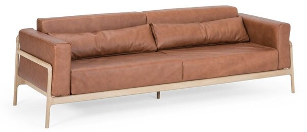 Divano in pelle di bufalo marrone cognac con struttura in rovere massiccio , 240 cm Fawn - Gazzda