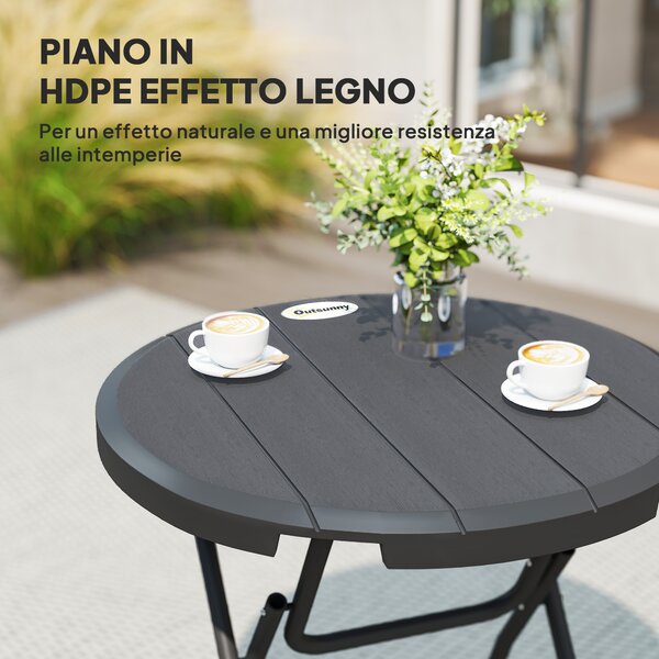 Outsunny Tavolo da Giardino Rotondo Pieghevole per 4 Persone in Alluminio e Plastica HDPE, Ø80x73 cm, Grigio | Aosom Italy