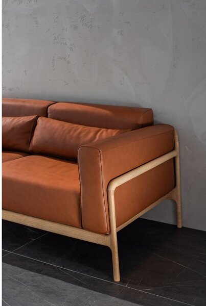 Divano in pelle di bufalo marrone cognac con struttura in rovere massiccio , 240 cm Fawn - Gazzda