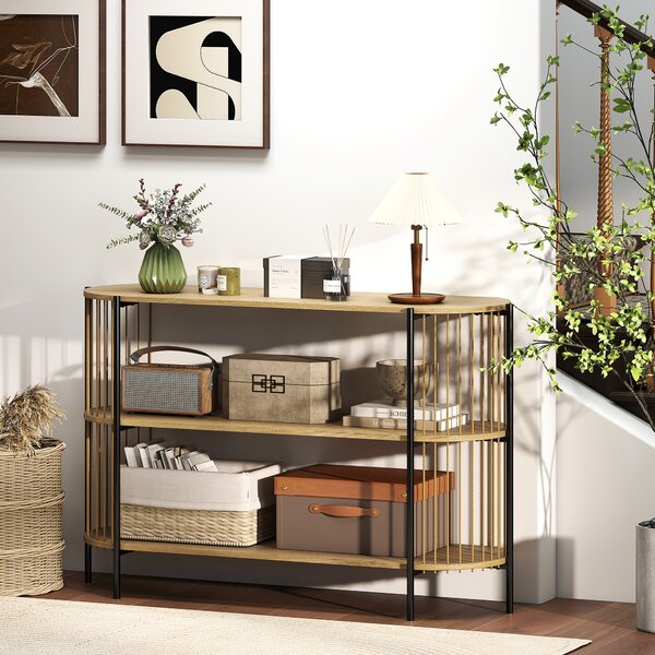 HOMCOM Tavolo Consolle con Corda di Carta Intrecciata a Mano Struttura in Acciaio Stile Bohemio 124x43,5x80 cm Naturale | Aosom Italy