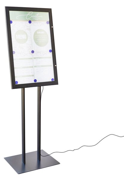 Espositore a Leggio con Piantana 51,4x79 cm in Alluminio con Led Porta Menù Nera
