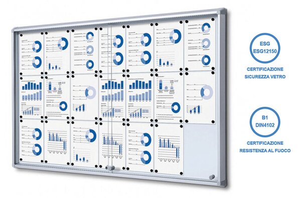 Bacheca con Ante Scorrevoli 160x98,2x5,9 cm in Alluminio Fondo Magnetico Silver