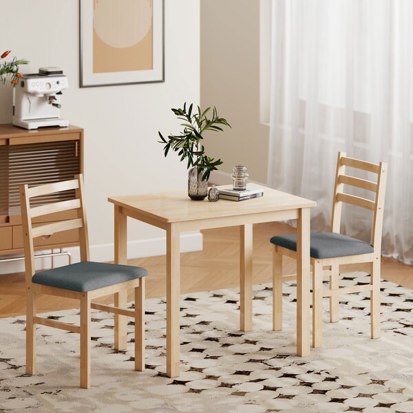 HOMCOM Set tavolo da pranzo 3 pezzi con 2 sedie, Tavolo da cucina per spazi compatti, sedie imbottite, risparmio spazio, MDF, Legno naturale | Aosom Italy