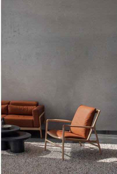 Divano in pelle di bufalo marrone cognac con struttura in rovere massiccio , 240 cm Fawn - Gazzda