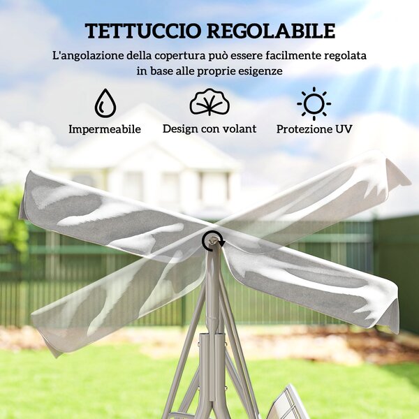 Outsunny Dondolo da Giardino 3 Posti con Tetto Parasole Rimovibile, 171x108x154 cm, Grigio Chiaro | Aosom Italy