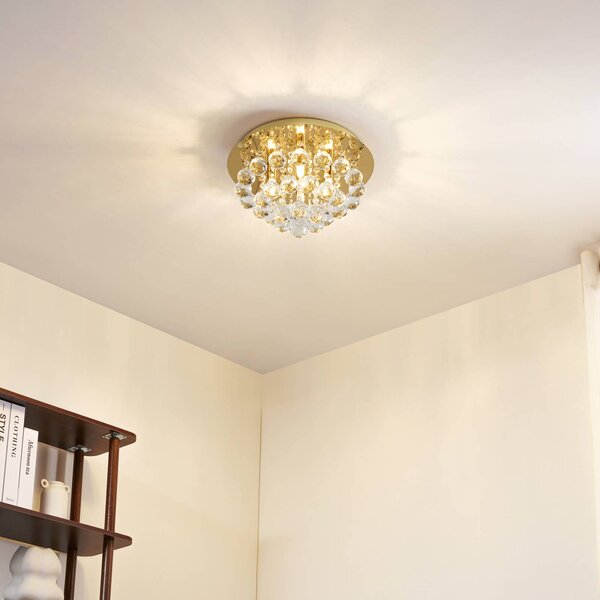Plafoniera in cristallo Gillion Lindby, dimmerabile, Ottone / Oro, Soggiorno / Sala da pranzo, Cristallo, Design, Plafoniera
