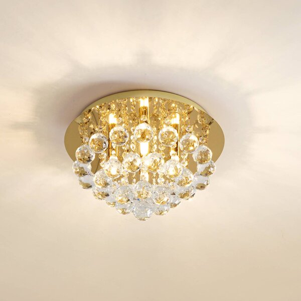 Plafoniera in cristallo Gillion Lindby, dimmerabile, Ottone / Oro, Soggiorno / Sala da pranzo, Cristallo, Design, Plafoniera