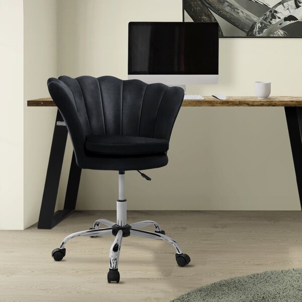 ML-Design sedia da ufficio in velluto, nera, sedia da trucco con schienale a conchiglia, sedia girevole con rotelle, sedia da scrivania regolabile in altezza sgabello girevole